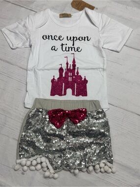 Once Upon A Time Castle Glitter Baby Set - White & Fuchsia